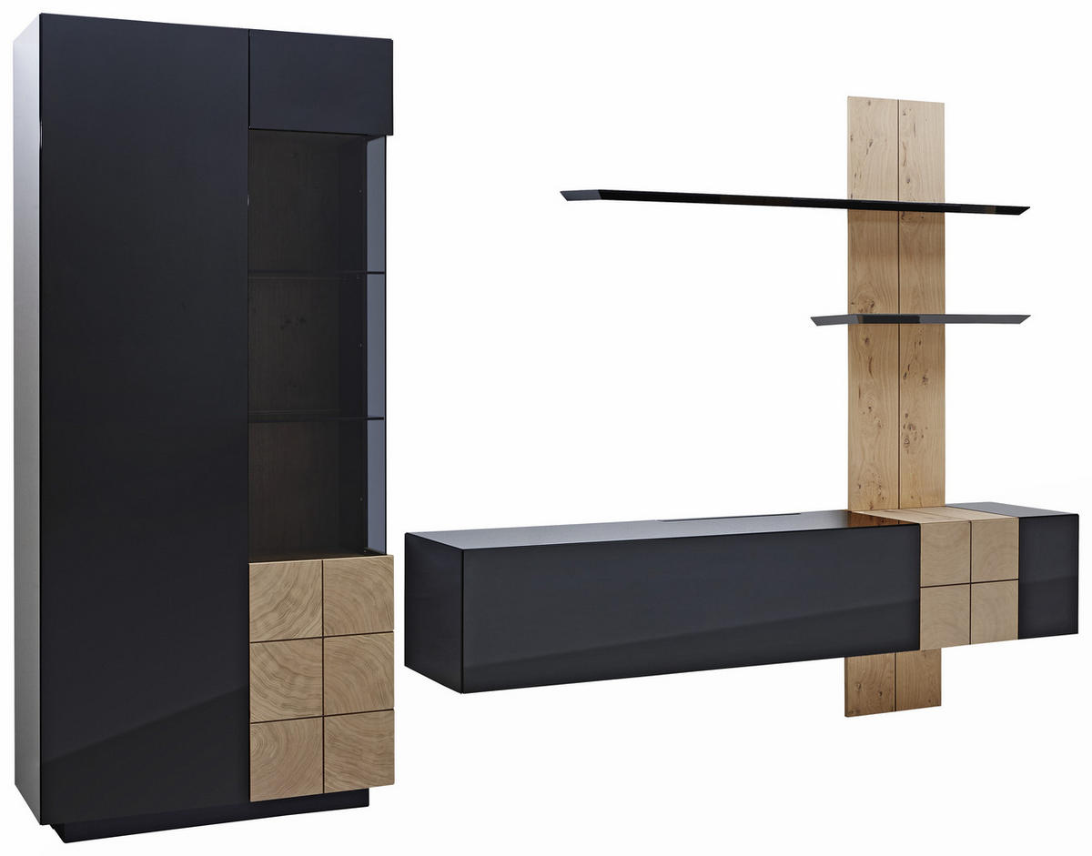 WOHNWAND QUADRA  in Eichefarben, Dunkelgrau  325/190/52 cm  - Eichefarben/Dunkelgrau, Design, Holz/Holzwerkstoff (325/190/52cm) - Ambiente