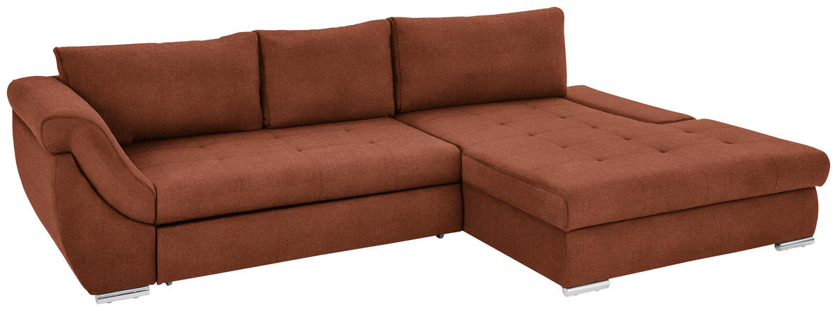 ECKSOFA in Flachgewebe Rostfarben  - Rostfarben/Silberfarben, Design, Textil/Metall (306/174cm) - MID.YOU