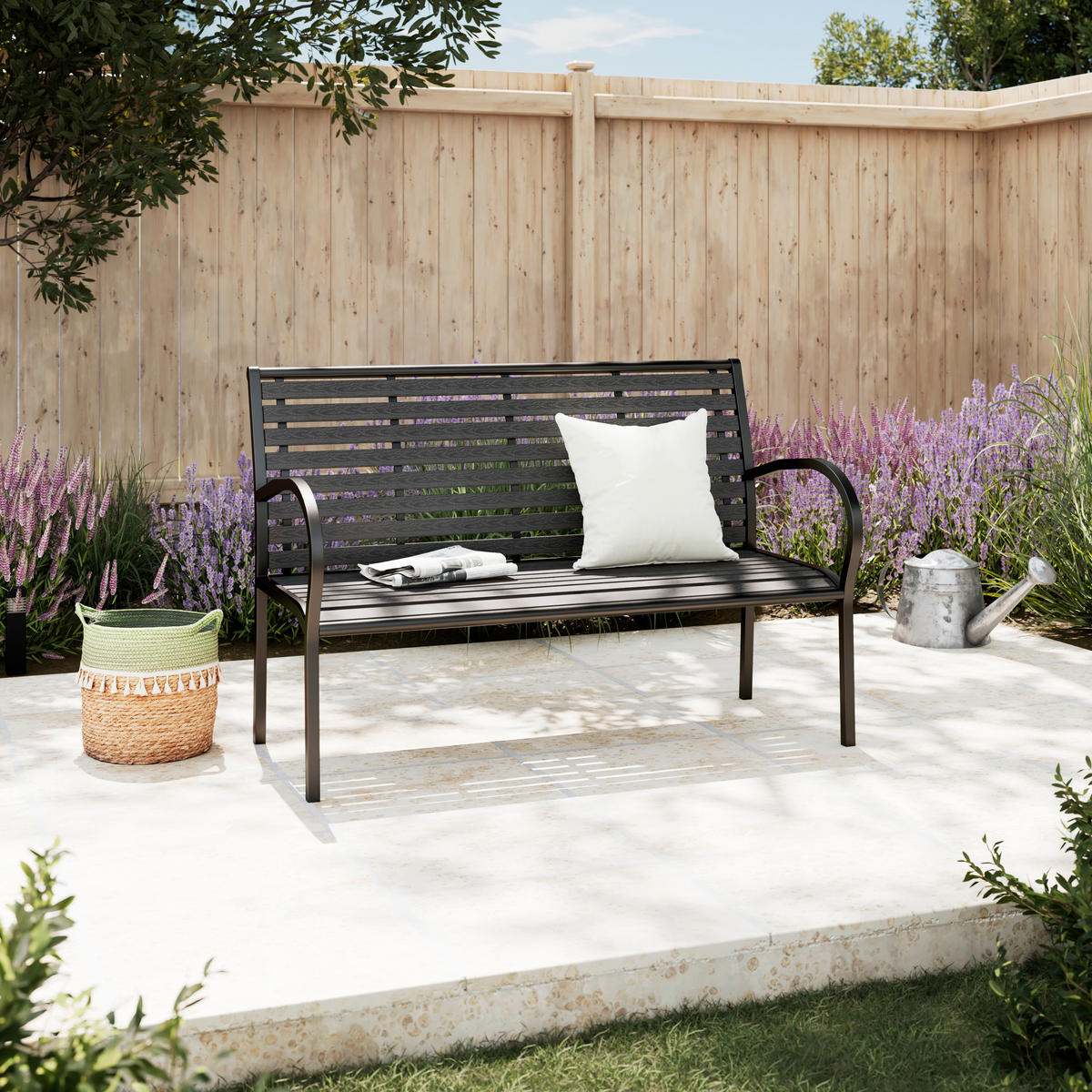 GARTENBANK 125/81/60 cm  in Schwarz  - Schwarz, MODERN, Kunststoff/Metall (125/81/60cm) - Ambia Garden