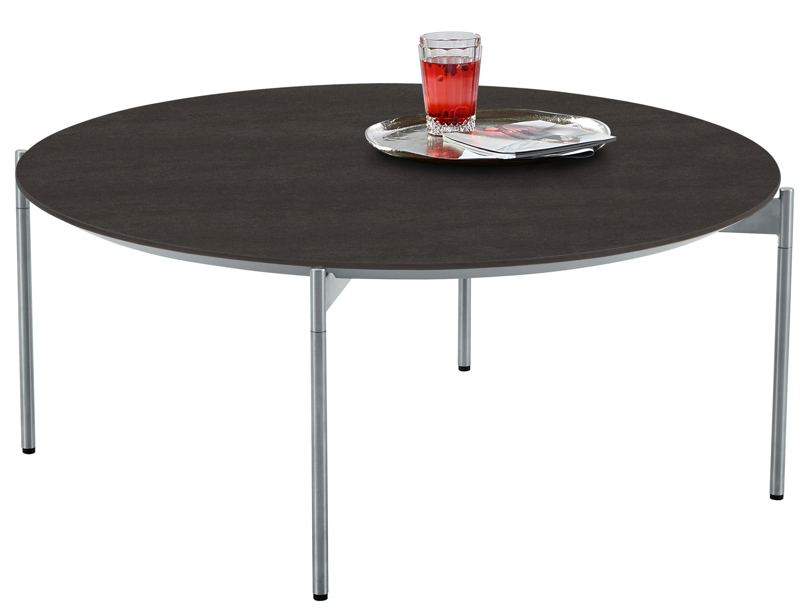 COUCHTISCH 83/83/42 cm rund Edelstahlfarben, Dunkelgrau  - Edelstahlfarben/Dunkelgrau, Design, Keramik/Metall (83/83/42cm) - Venjakob