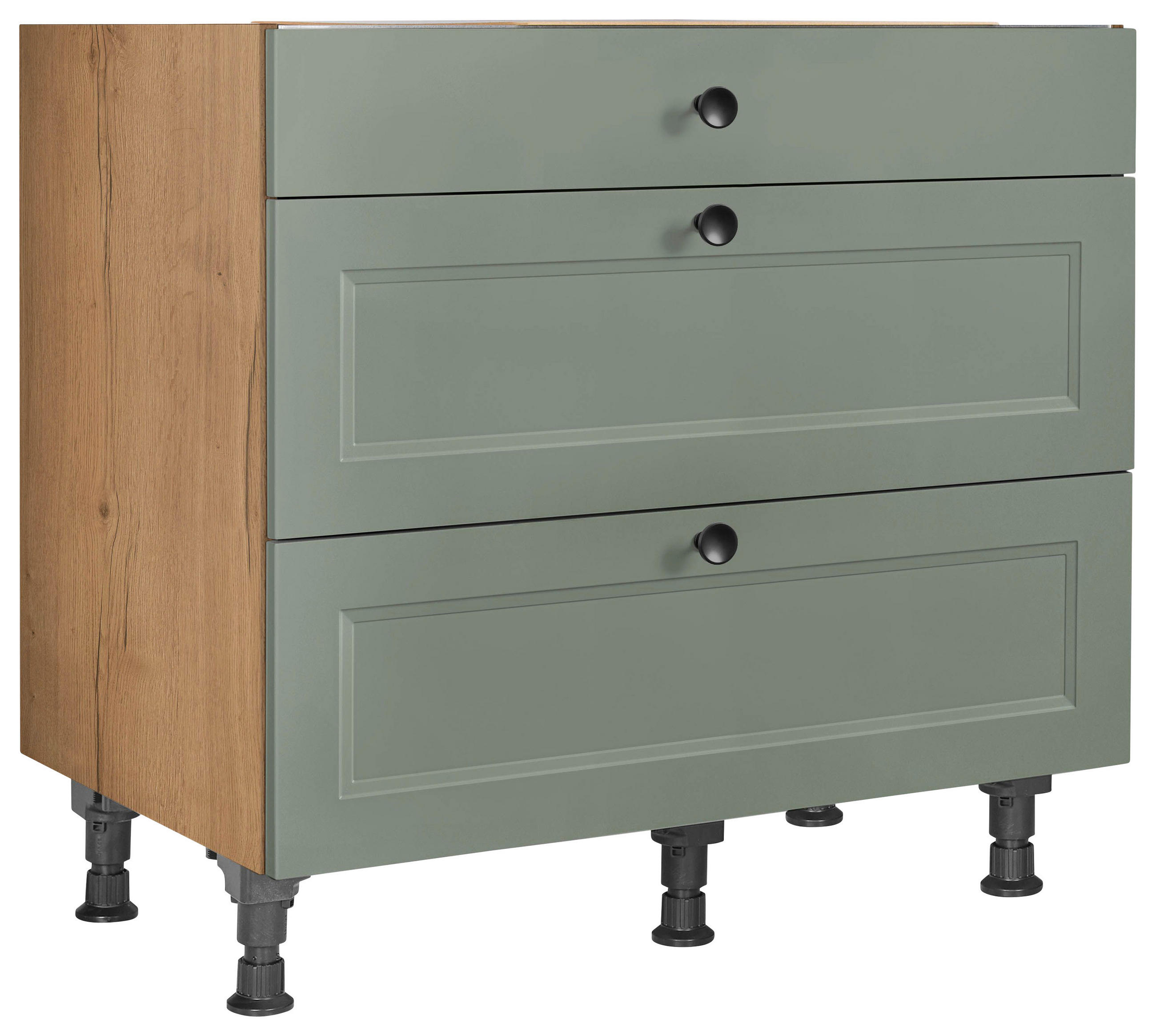 KOCHFELDUMBAUSCHRANK 90/87/56 cm in Grün, Eichefarben - Eichefarben/Schwarz, MODERN, Holzwerkstoff/Metall (90/87/56cm) - Nobilia