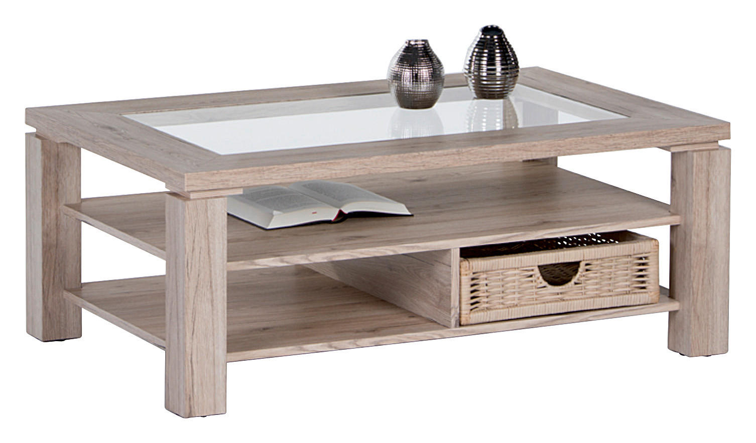 COUCHTISCH Rattan ESG 102/65,6/43 cm rechteckig Sonoma Eiche  - Sonoma Eiche, KONVENTIONELL, Glas/Holz (102/65,6/43cm) - MID.YOU