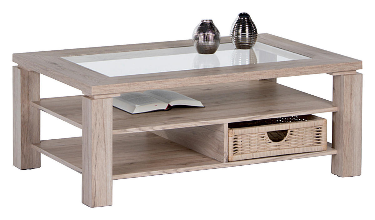 COUCHTISCH Rattan ESG 102/65,6/43 cm rechteckig Sonoma Eiche  - Sonoma Eiche, KONVENTIONELL, Glas/Holz (102/65,6/43cm) - MID.YOU