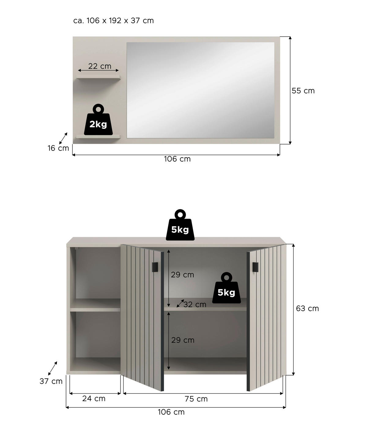 GARDEROBE  in 106/192/37 cm  - Kaschmir, Design, Holzwerkstoff (106/192/37cm) - MID.YOU