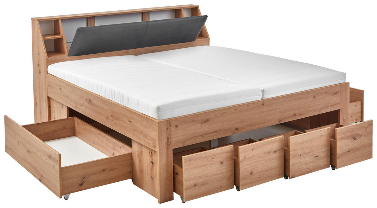 STAURAUMBETT 180/200 cm  in Eiche Artisan  - Eiche Artisan/Grau, KONVENTIONELL, Holzwerkstoff (180/200cm) - Boxxx