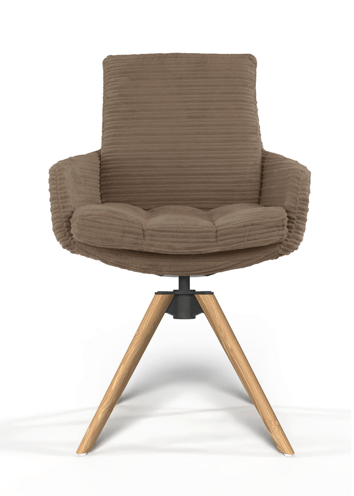 ARMLEHNSTUHL  Beinauswahl, Sitzfläche 360° drehbar, Stoff-/Lederauswahl gerippt  Hellbraun  - Hellbraun/Eichefarben, Design, Holz/Textil (60/91/62cm) - Valdera