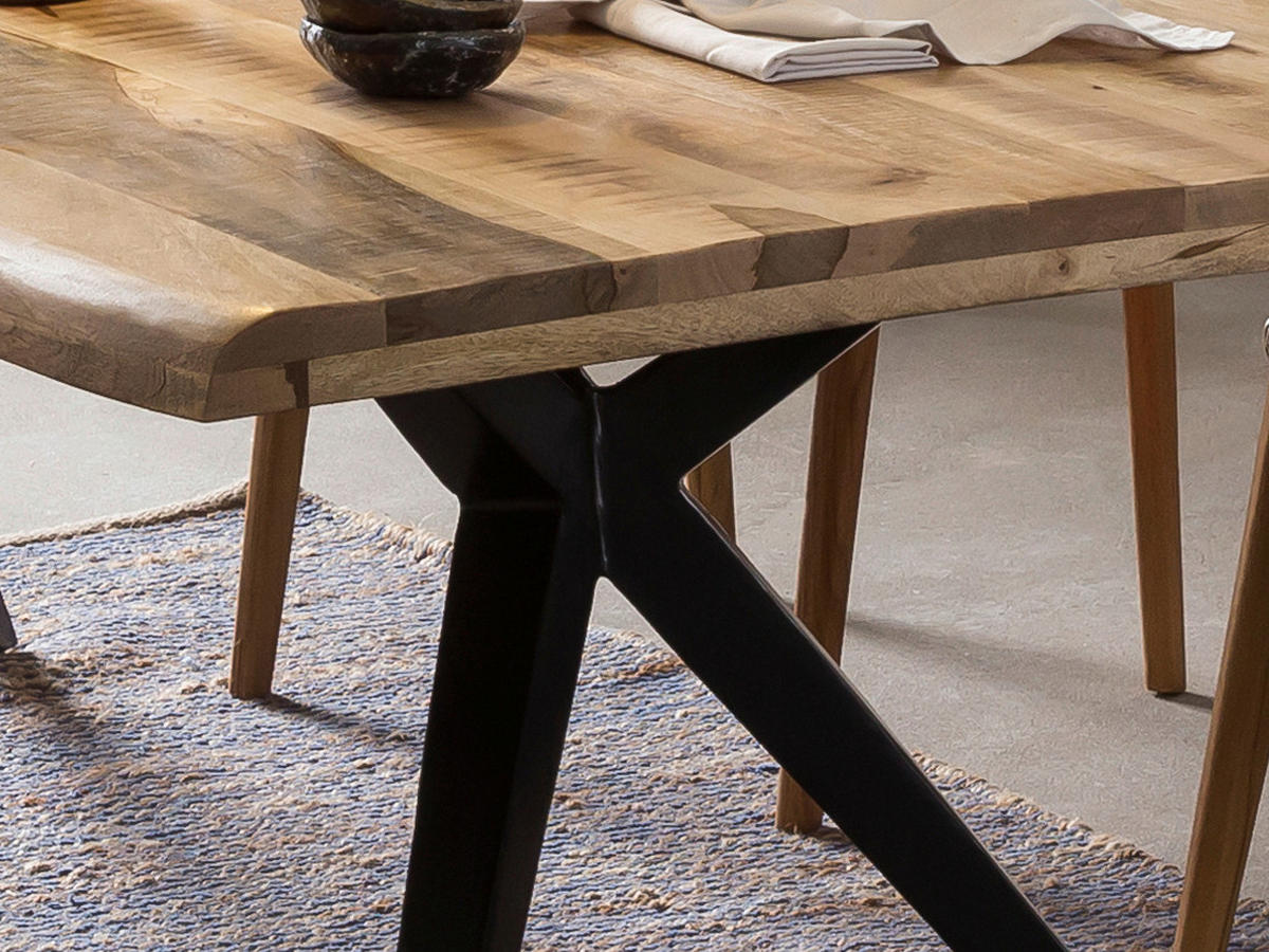 ESSTISCH 240/100/78 cm Echtholz  Holz, Metall rechteckig Naturfarben, Schwarz  - Schwarz/Naturfarben, MODERN, Holz/Metall (240/100/78cm) - MID.YOU