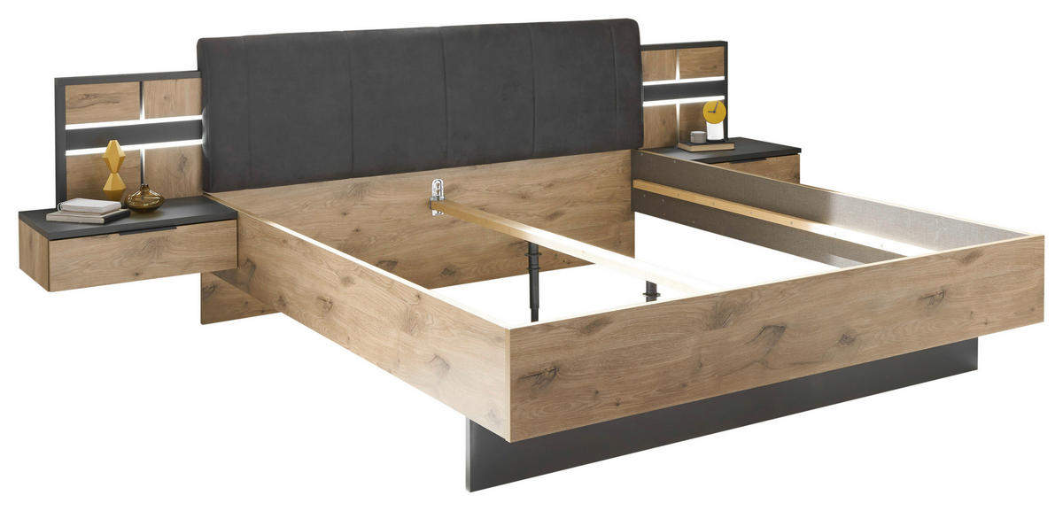 BETTANLAGE 180/200 cm  in Graphitfarben, Eichefarben   - Eichefarben/Graphitfarben, Konventionell, Holzwerkstoff/Textil (180/200cm) - Ti'me