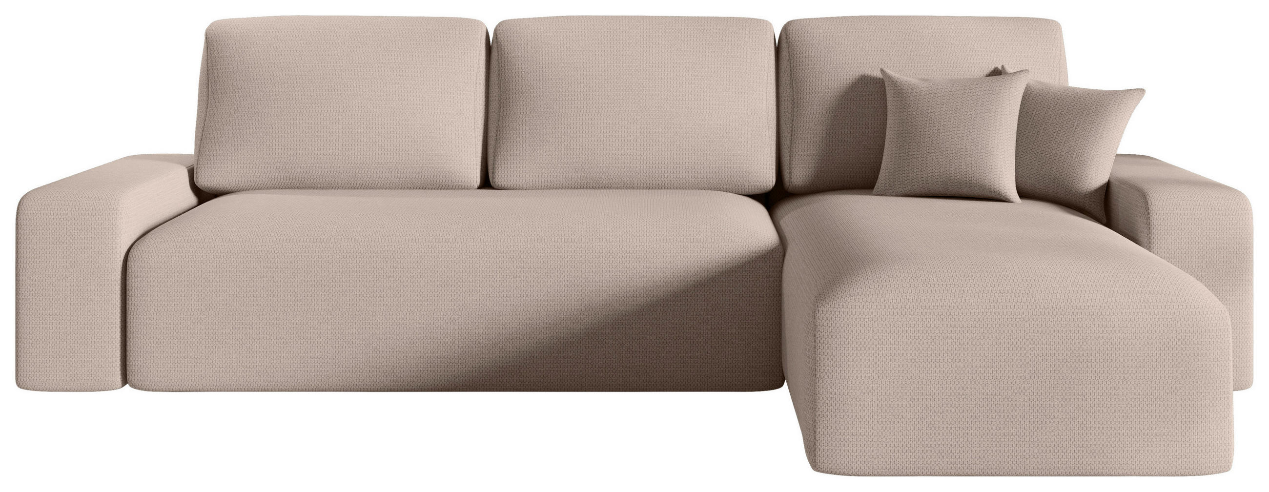 ECKSOFA Beige Bouclé Zierkissen, Rückenkissen, Bettkasten, Schlaffunktion, Rücken echt, Stauraum  - Beige/Schwarz, MODERN, Kunststoff/Textil (248/143cm) - Xora