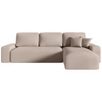 ECKSOFA Beige Bouclé Zierkissen, Rückenkissen, Bettkasten, Schlaffunktion, Rücken echt, Stauraum  - Beige/Schwarz, MODERN, Kunststoff/Textil (248/143cm) - Xora
