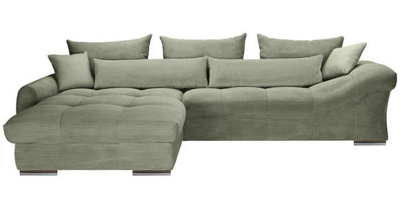ECKSOFA Salbeigrün Cord Zierkissen, Rückenkissen, Rücken echt  - Chromfarben/Salbeigrün, KONVENTIONELL, Textil/Metall (225/335cm) - Carryhome