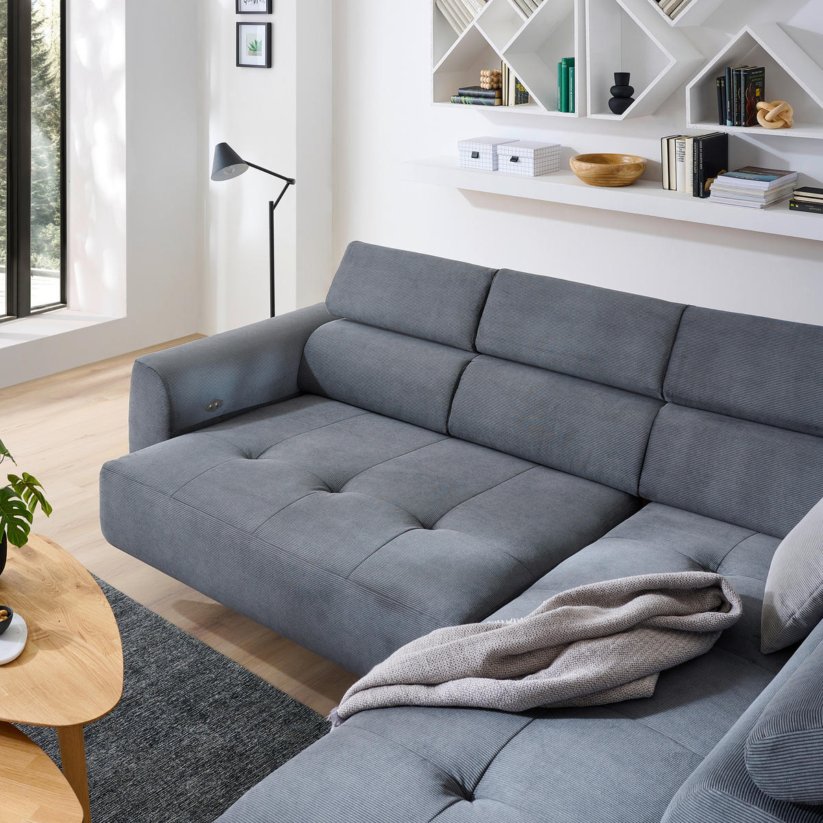 ECKSOFA in Feincord Anthrazit  280/205 cm  - Anthrazit/Schwarz, Design, Textil/Metall (280/205cm) - Xora