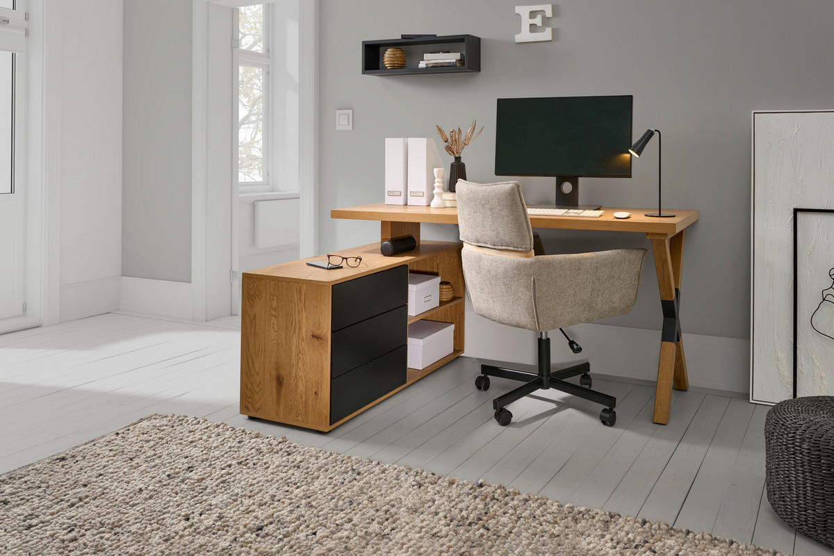 SAROKÍRÓASZTAL 150/75/120 cm  - tölgyfa színű/fekete, Modern, faalapú anyag/fém (150/75/120cm) - Livetastic