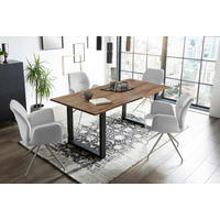 TISCHGRUPPE Struktur Akazie massiv Hellgrau, Walnussfarben  - Silberfarben/Walnussfarben, MODERN, Holz/Textil (160/90/75cm) - Livetastic