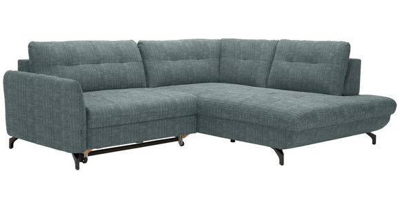 ECKSOFA in Flachgewebe, Leinenoptik Blau  - Blau/Schwarz, Design, Textil/Metall (247/208cm) - Xora