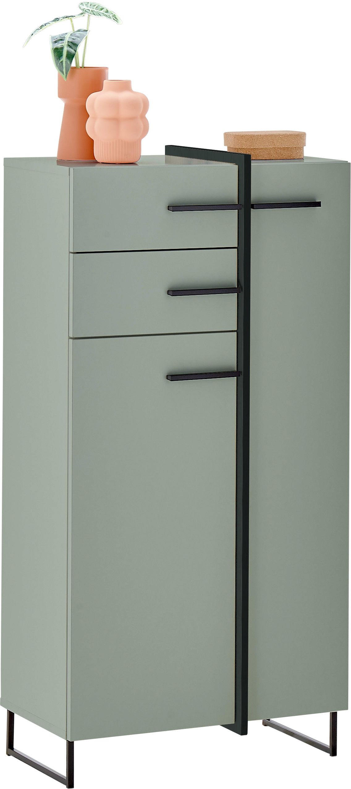 home24 Midischrank Palermo Grün, Schwarz 60x119x35 cm