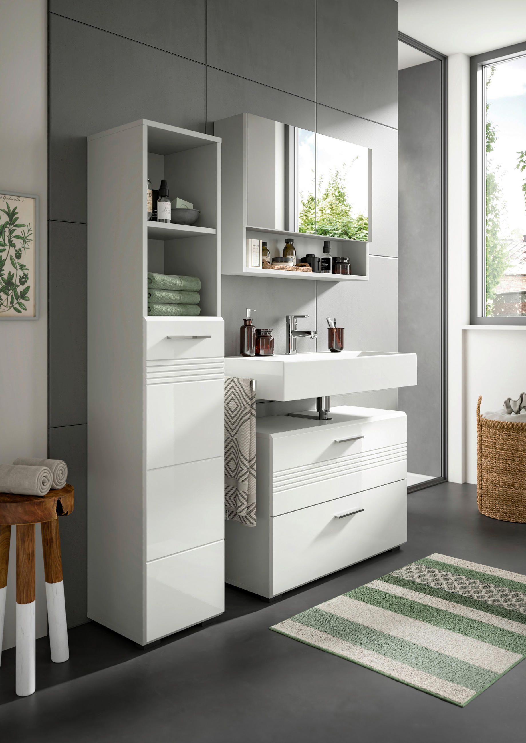 SKŘÍŇKA POD UMYVADLO, bílá, šedá, 80/56/32 cm - šedá/bílá, Moderní, kompozitní dřevo/plast (80/56/32cm) - MID.YOU