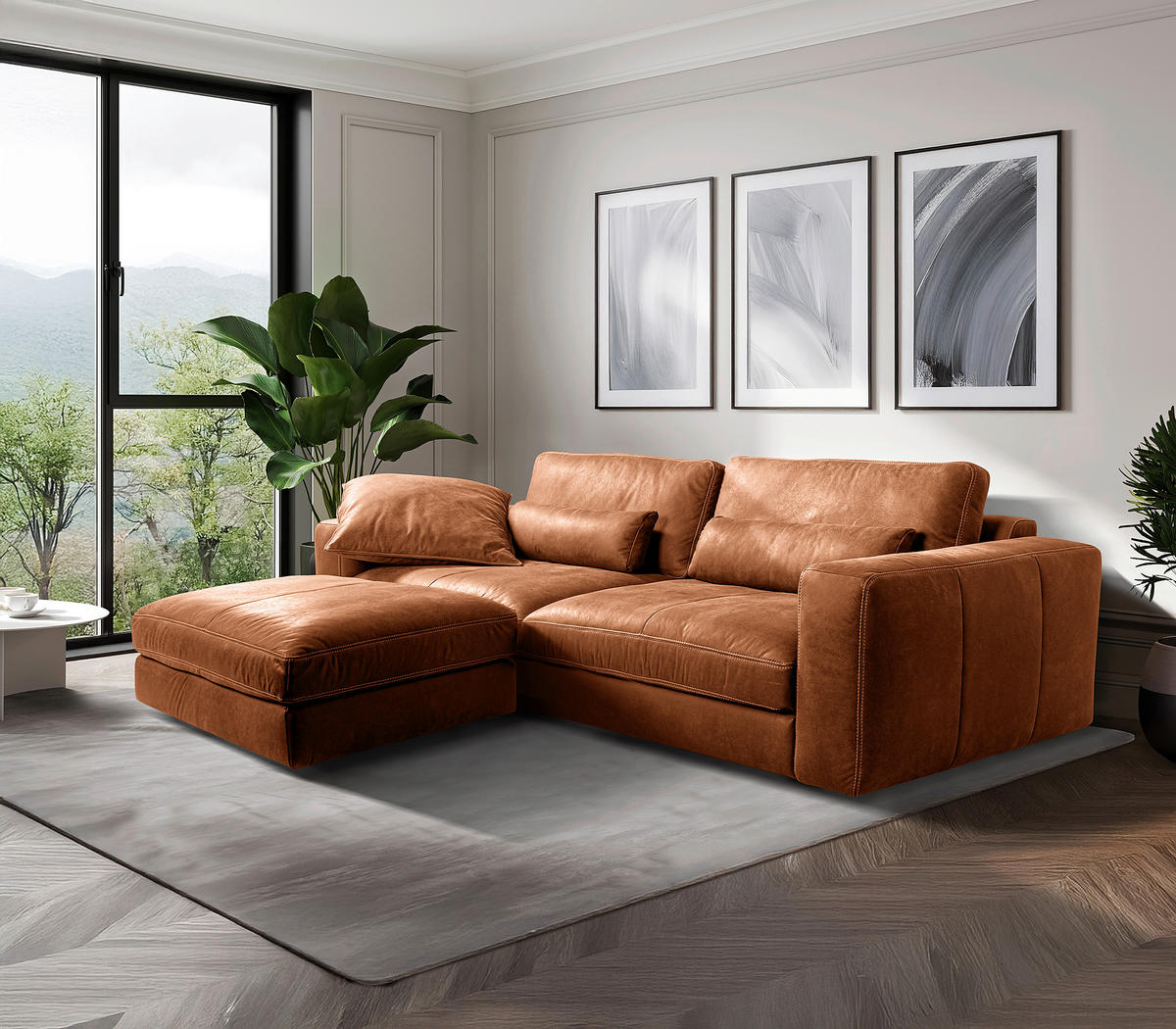 HOCKER in Leder Karamell  - Beige/Karamell, Design, Leder/Kunststoff (123/45/93cm) - Livetastic