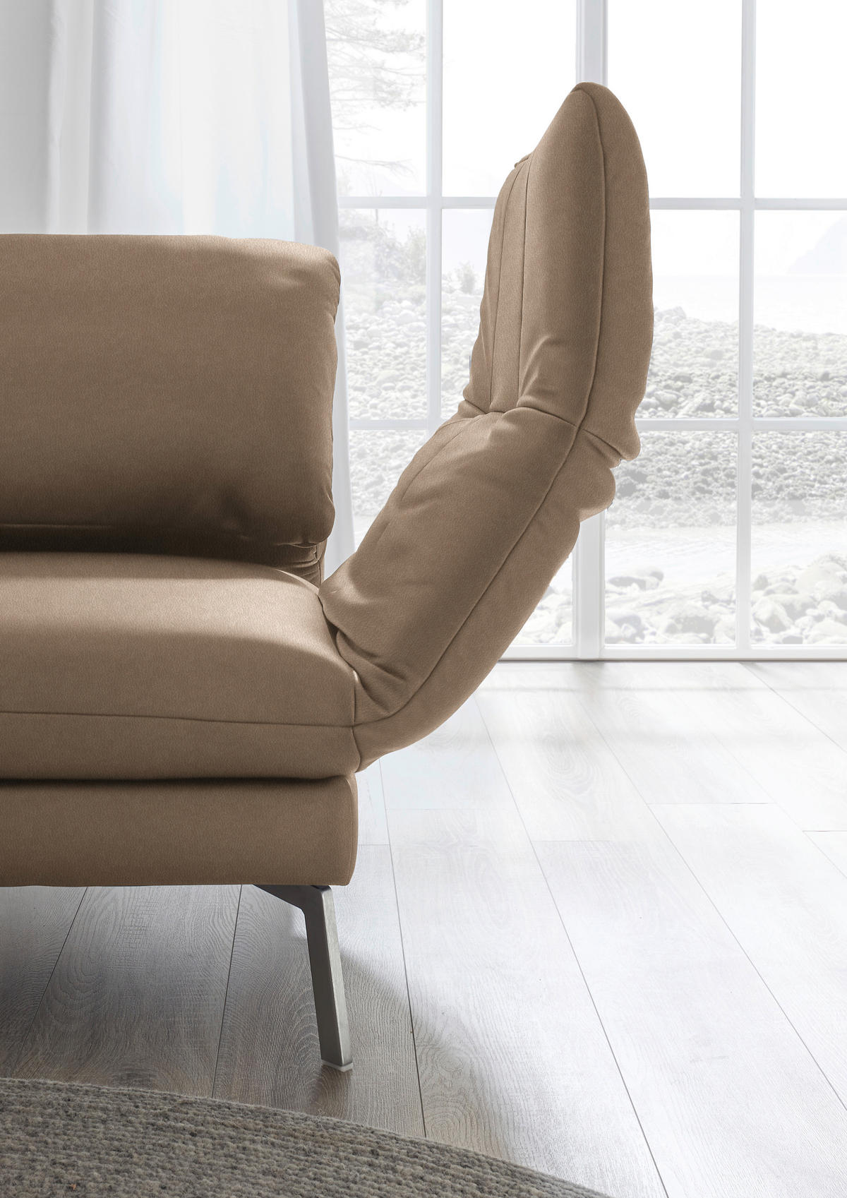 RÉCAMIERE in Echtleder Hellbraun  - Chromfarben/Hellbraun, Design, Leder/Metall (209/85-109/95-16cm) - Dieter Knoll