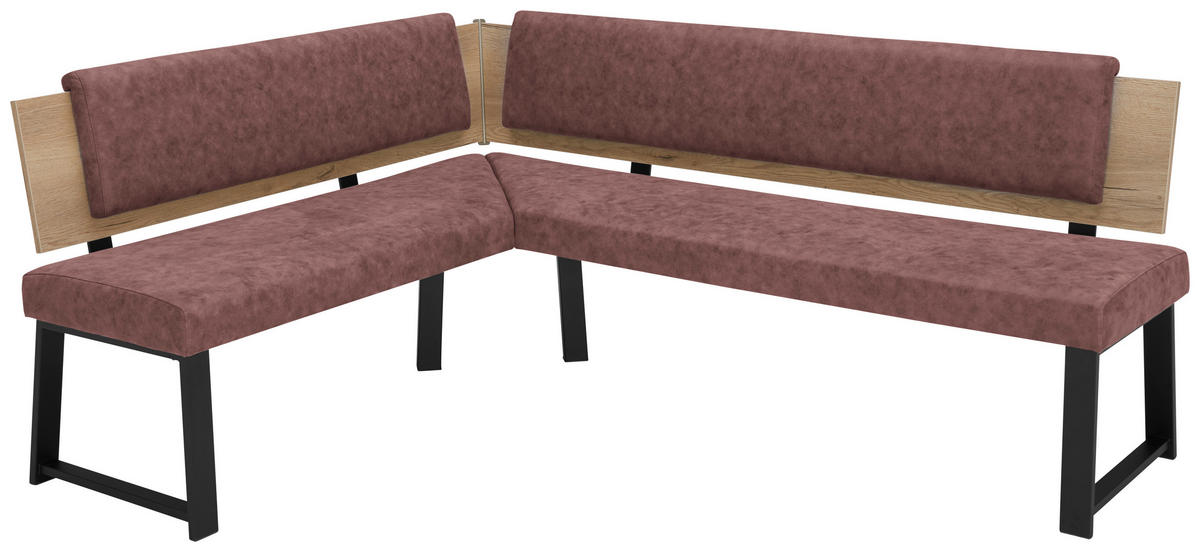 ECKBANK in Metall, Textil, Holzwerkstoff Altrosa  - Schwarz/Altrosa, Modern, Holzwerkstoff/Textil (170/190cm) - Venda