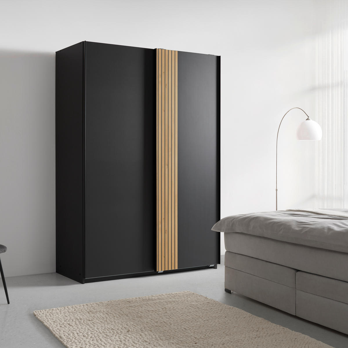 GARDEROB MED SKJUTDÖRRAR 135/198/65 cm 2-dörrar - grafitfärgad/svart, Klassisk, metall/trämaterial (135/198/65cm) - Carryhome