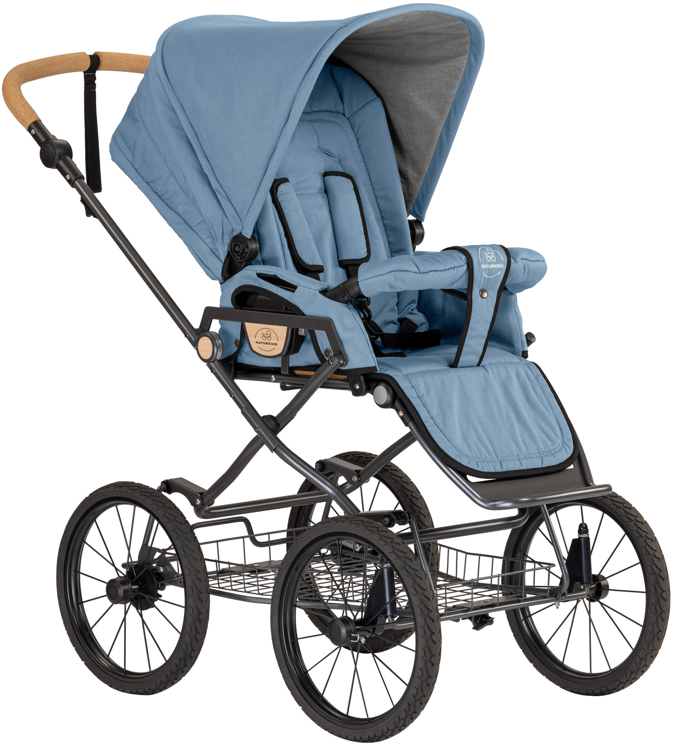 KINDERWAGEN IDA  - Anthrazit/Blaugrau, Basics, Textil/Metall (62/110/110cm) - Naturkind