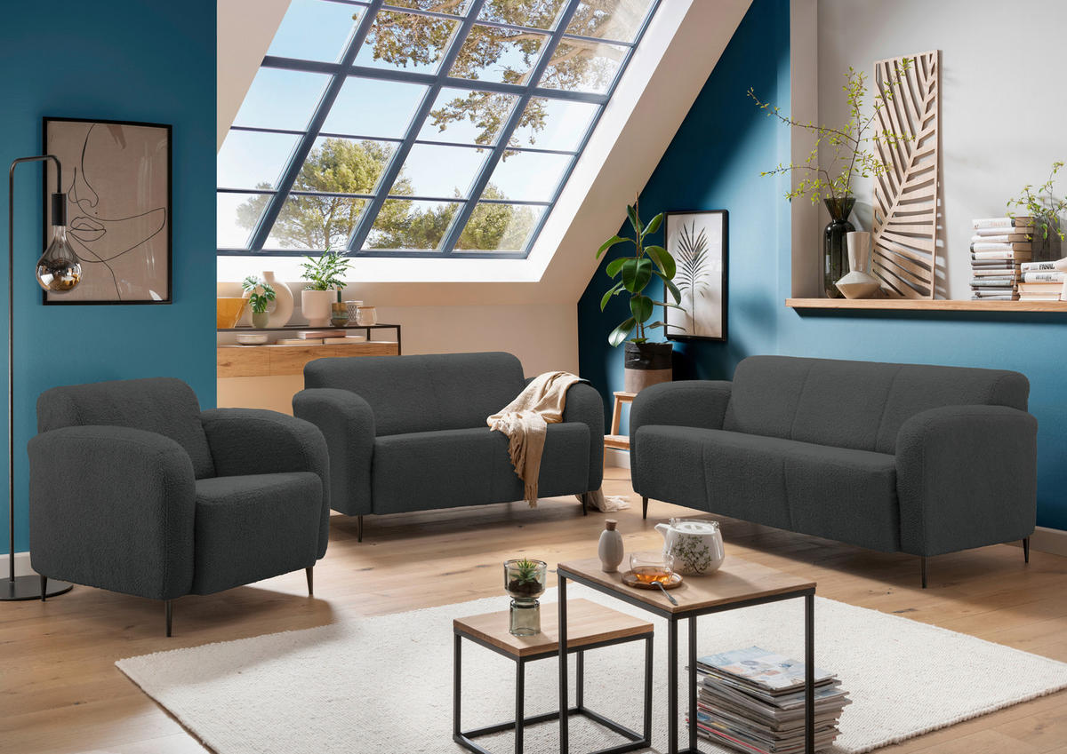 SESSEL in Teddystoff Anthrazit  - Anthrazit/Schwarz, Modern, Textil/Metall (85/76/90cm) - Livetastic