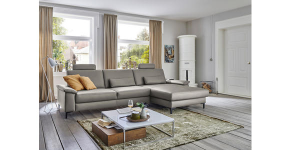 ECKSOFA  in Echtleder Hellgrau  334/176 cm  - Hellgrau/Schwarz, Design, Leder/Metall (334/176cm) - Dieter Knoll