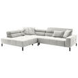 ECKSOFA Weiß Cord Rücken echt, Kopfteilverstellung, Sitzvorzug  - Schwarz/Weiß, KONVENTIONELL, Textil/Metall (219/311cm) - Hom`in