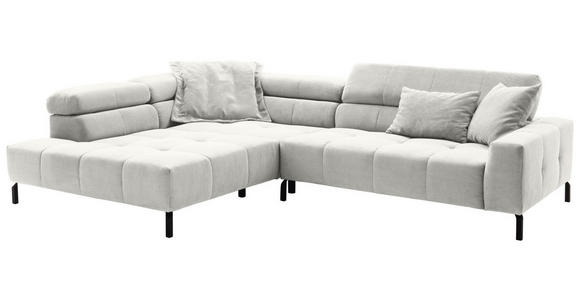 ECKSOFA Weiß Cord Rücken echt, Kopfteilverstellung, Sitzvorzug  - Schwarz/Weiß, KONVENTIONELL, Textil/Metall (219/311cm) - Hom`in
