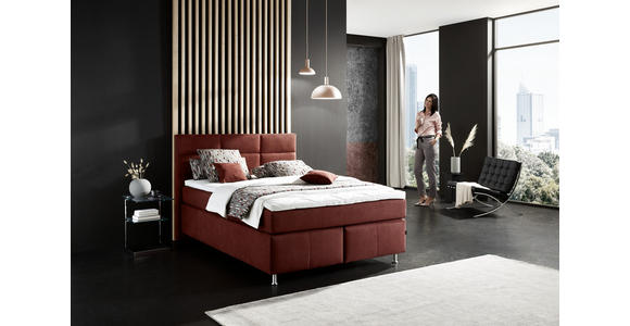 BOXSPRINGBETT 140/200 cm in Rotbraun - Rotbraun/Alufarben, KONVENTIONELL, Textil/Metall (140/200cm) - Dieter Knoll