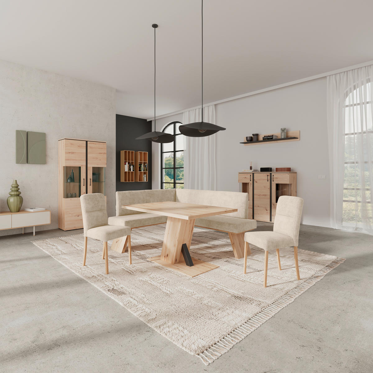 ECKBANK Webstoff Beige   - Eichefarben/Beige, KONVENTIONELL, Textil (140cm) - Livetastic