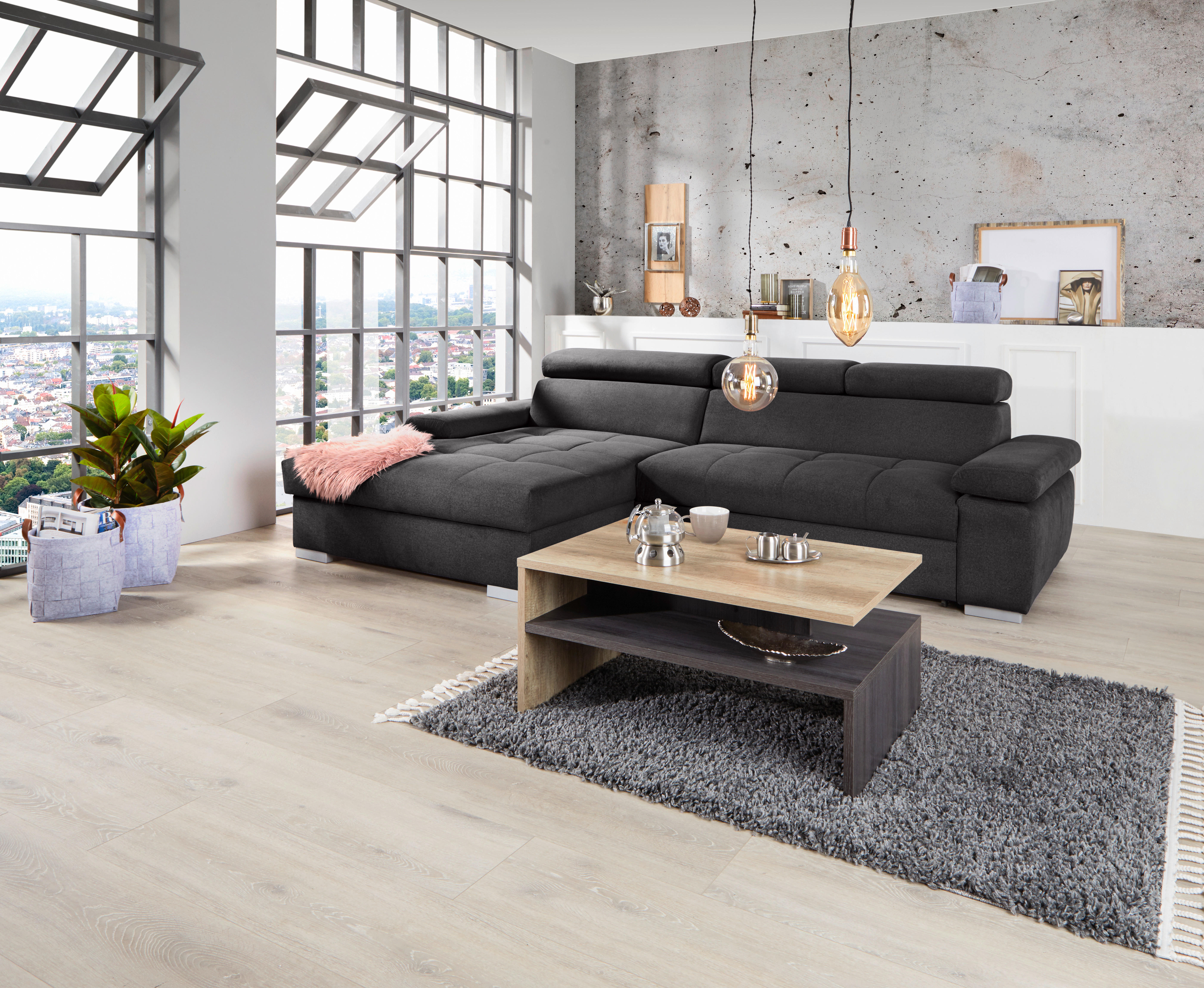 ECKSOFA Graphitfarben Velours  - Silberfarben/Graphitfarben, Design, Holz/Textil (183/292cm) - Livetastic