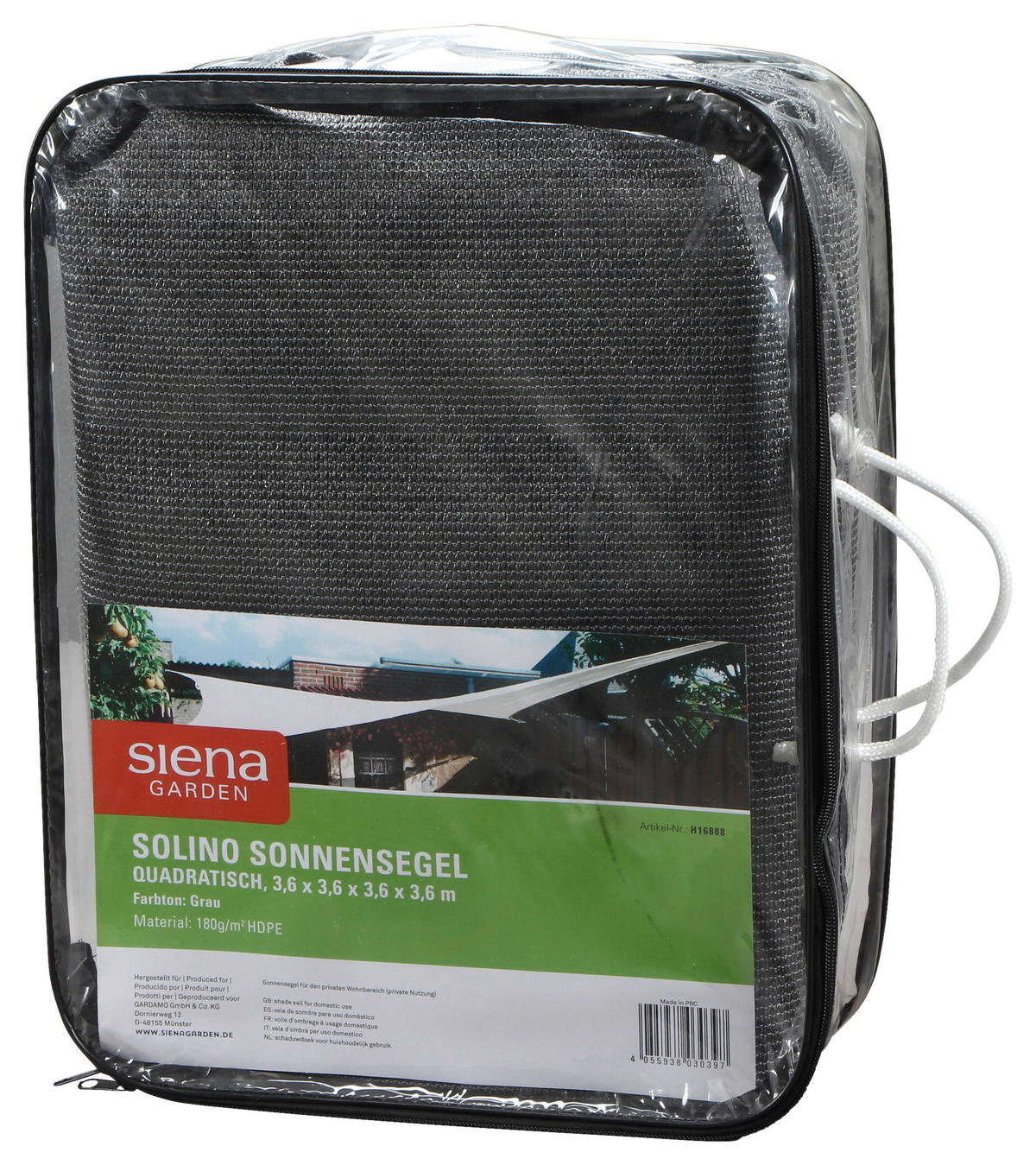 GARTENSONNENSEGEL - Grau, MODERN, Textil/Metall (360/360/360cm) - Siena Garden