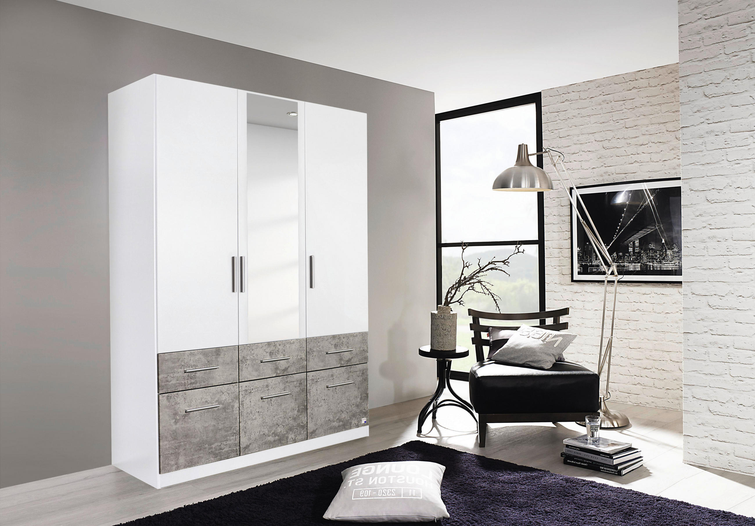 Thumbnail - Xora Drehtürenschrank, Grau, Weiß, Kunststoff, 2 Fächer, 6 Schublade(n) Schubladen, 136x197x54 cm, Blauer Engel, RAL Tes...