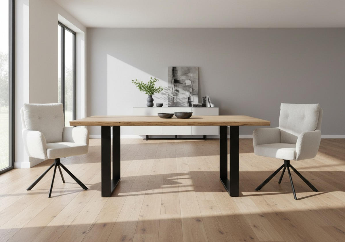 Armlehnstuhl Enja creme  in Eisen Cord  - Creme/Schwarz, KONVENTIONELL, Textil/Metall (60/95/67cm) - MID.YOU