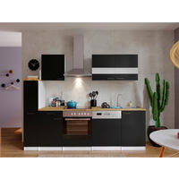 KÜCHENBLOCK 250 cm   in Schwarz  - Edelstahlfarben/Nussbaumfarben, Basics, Holzwerkstoff/Metall (250cm) - Respekta