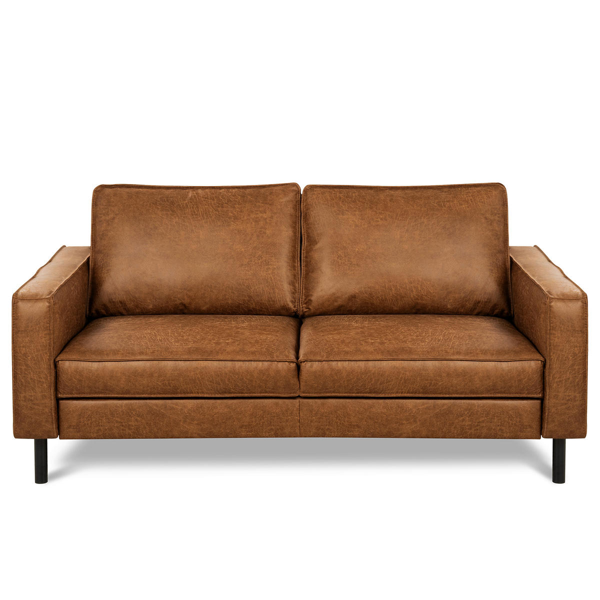 2,5-SITZER  in Lederlook Echtleder Hellbraun Modern  - Hellbraun/Schwarz, Design, Leder/Textil (168/85/92cm) - Livetastic