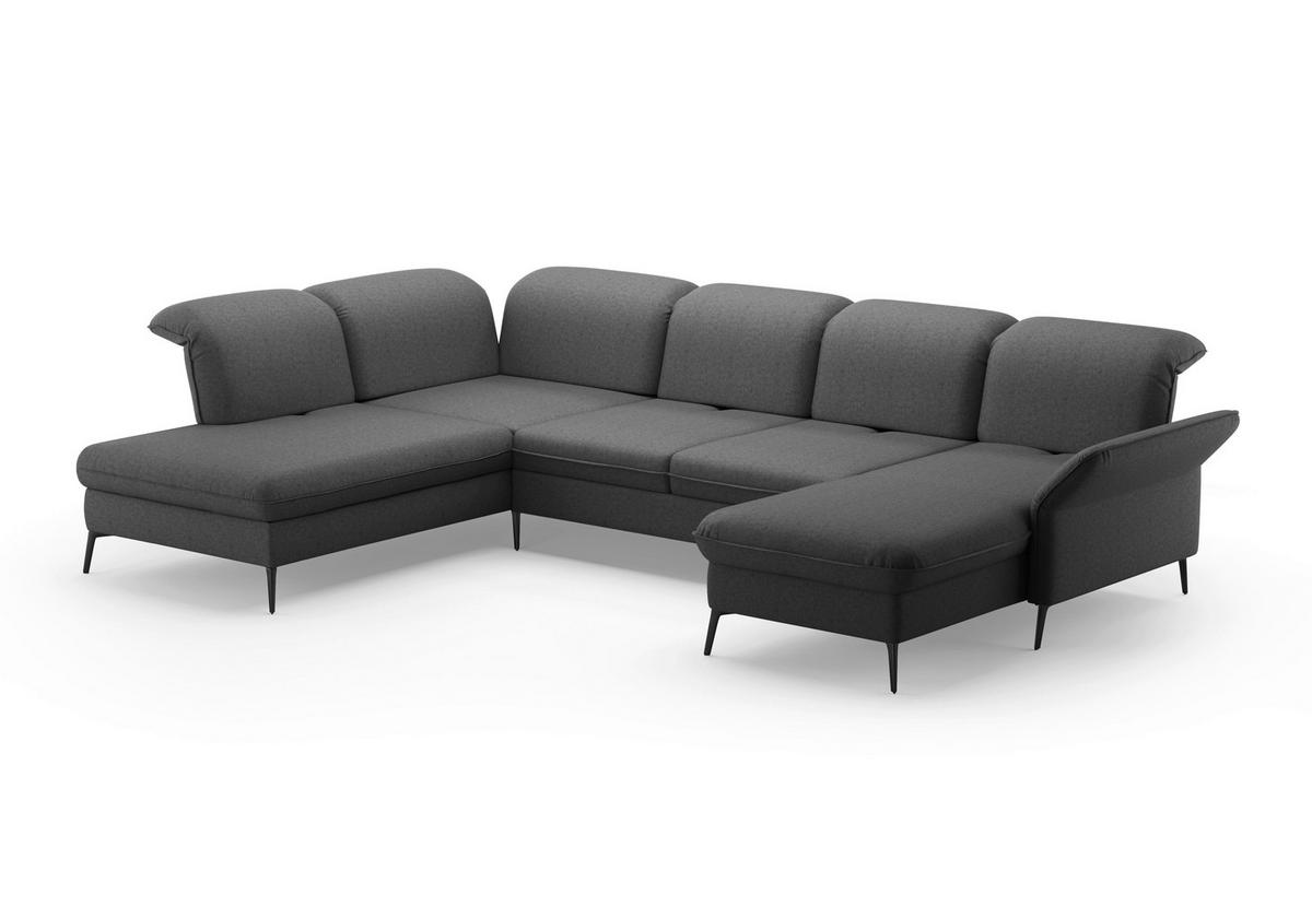 WOHNLANDSCHAFT in Flachgewebe Dunkelgrau  - Dunkelgrau/Schwarz, Konventionell, Textil/Metall (231/359/198cm) - Sit & More