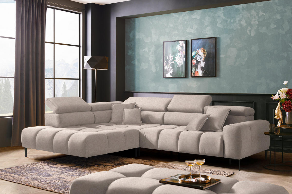 ECKSOFA in Webstoff Beige  216/300 cm  - Beige/Schwarz, Design, Textil/Metall (216/300cm) - Welnova