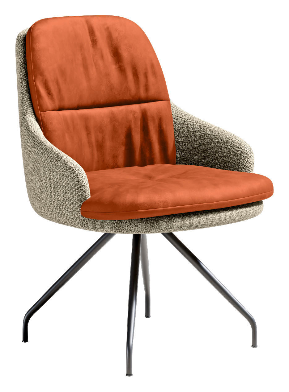 ARMLEHNSTUHL  Beinauswahl, Sitzfläche 360° drehbar, Stoff-/Lederauswahl Velours  Naturfarben, Kupferfarben  - Schwarz/Naturfarben, Design, Textil/Metall (60/86/66cm) - Dieter Knoll