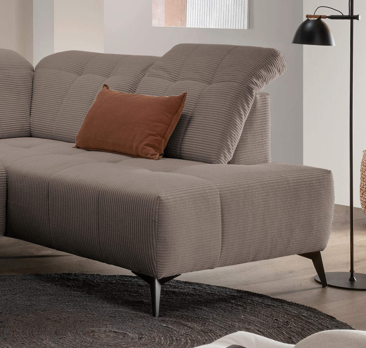 WOHNLANDSCHAFT SANO Graubraun Cord  - Graubraun/Schwarz, MODERN, Textil/Metall (180/337/200cm) - Livetastic