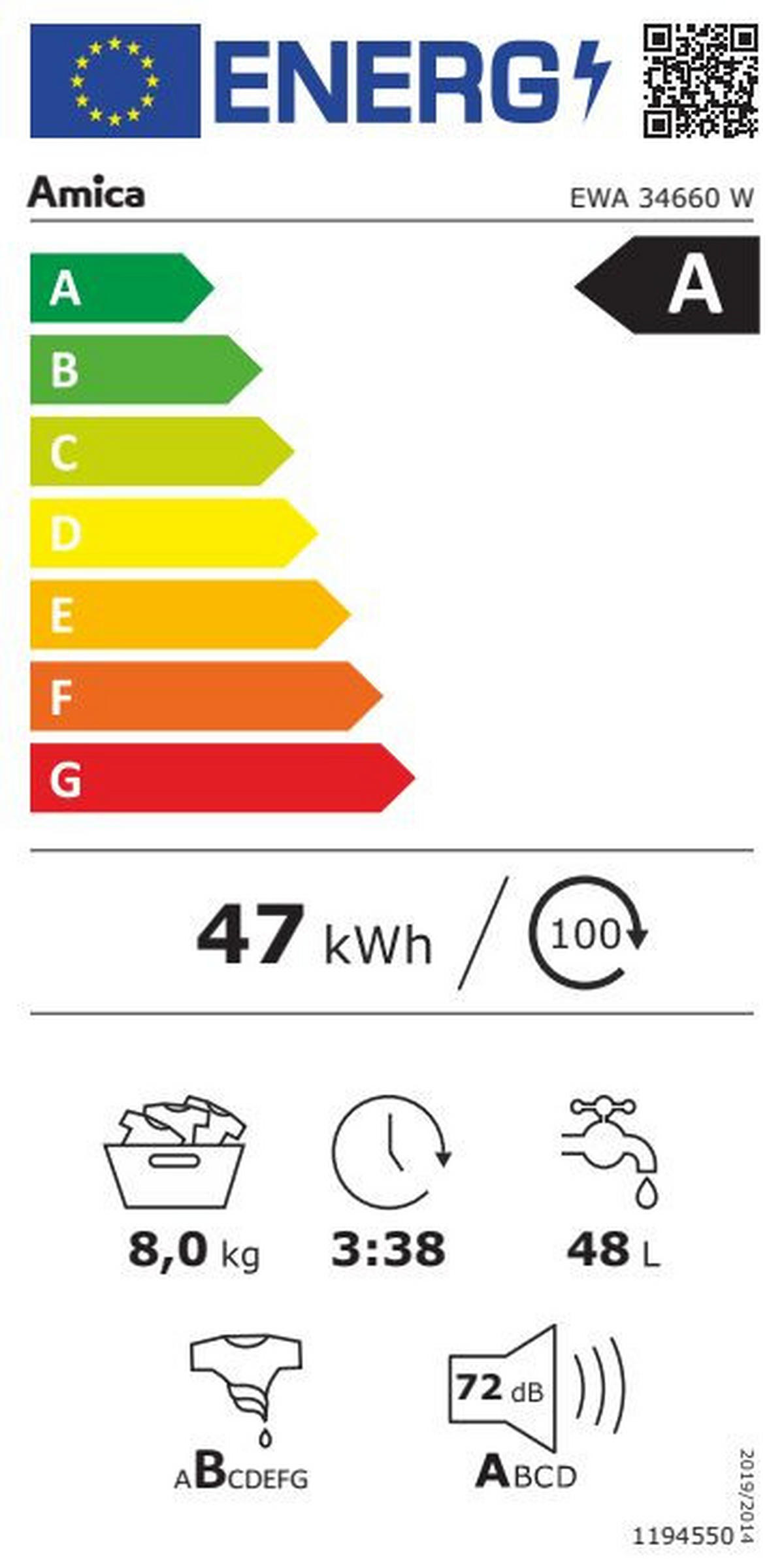 EINBAUWASCHMASCHINE EWA 34660 W  - Weiß, Basics, Metall (59,5/82,5/54,0cm) - Amica