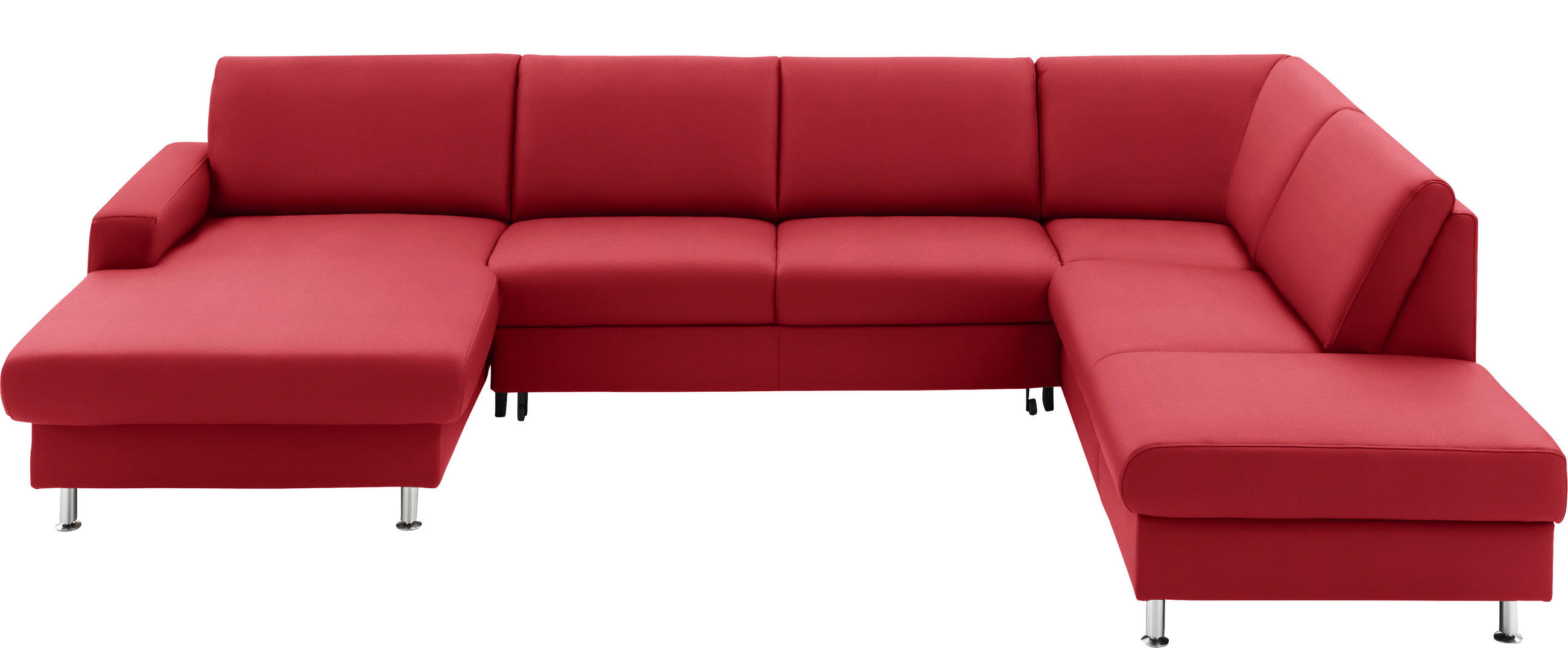 WOHNLANDSCHAFT in Echtleder Rot  - Rot/Alufarben, Design, Leder/Metall (165/339/233cm) - Beldomo Premium