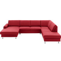 WOHNLANDSCHAFT in Echtleder Rot  - Rot/Alufarben, Design, Leder/Metall (165/339/233cm) - Beldomo Premium