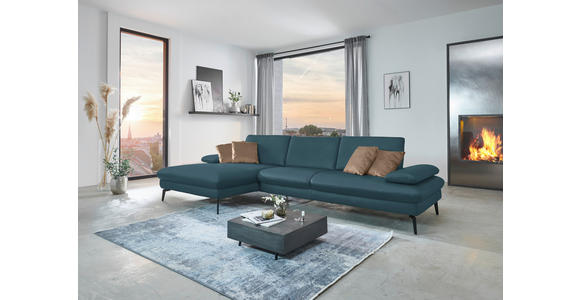 ECKSOFA in Echtleder Blau  - Blau/Schwarz, Design, Leder/Metall (157/325cm) - Dieter Knoll