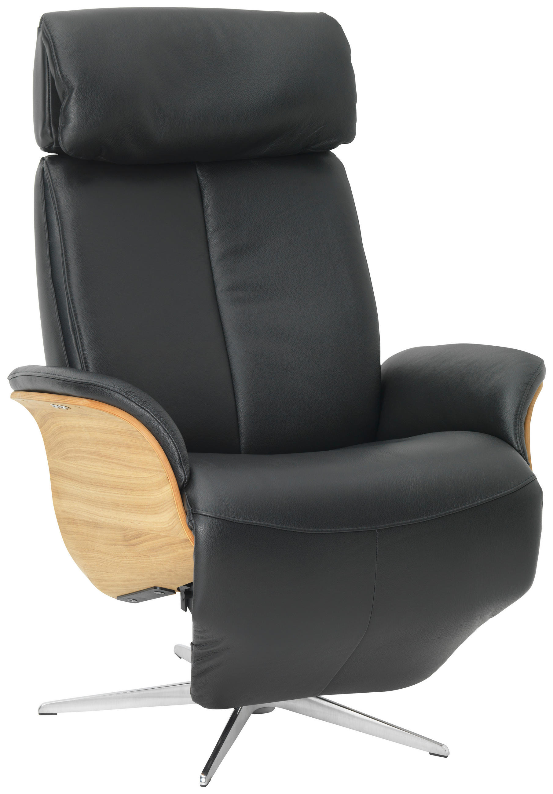 RELAXSESSEL Echtleder Relaxfunktion, Kopfteilverstellung, Fußteilverstellung    - Eichefarben/Silberfarben, Design, Leder/Holz (82/110-119/87cm) - Welnova