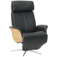 RELAXAČNÍ KŘESLO, kůže, černá - barvy dubu/barvy stříbra, Design, kov/dřevo (82/110-119/87cm) - Welnova