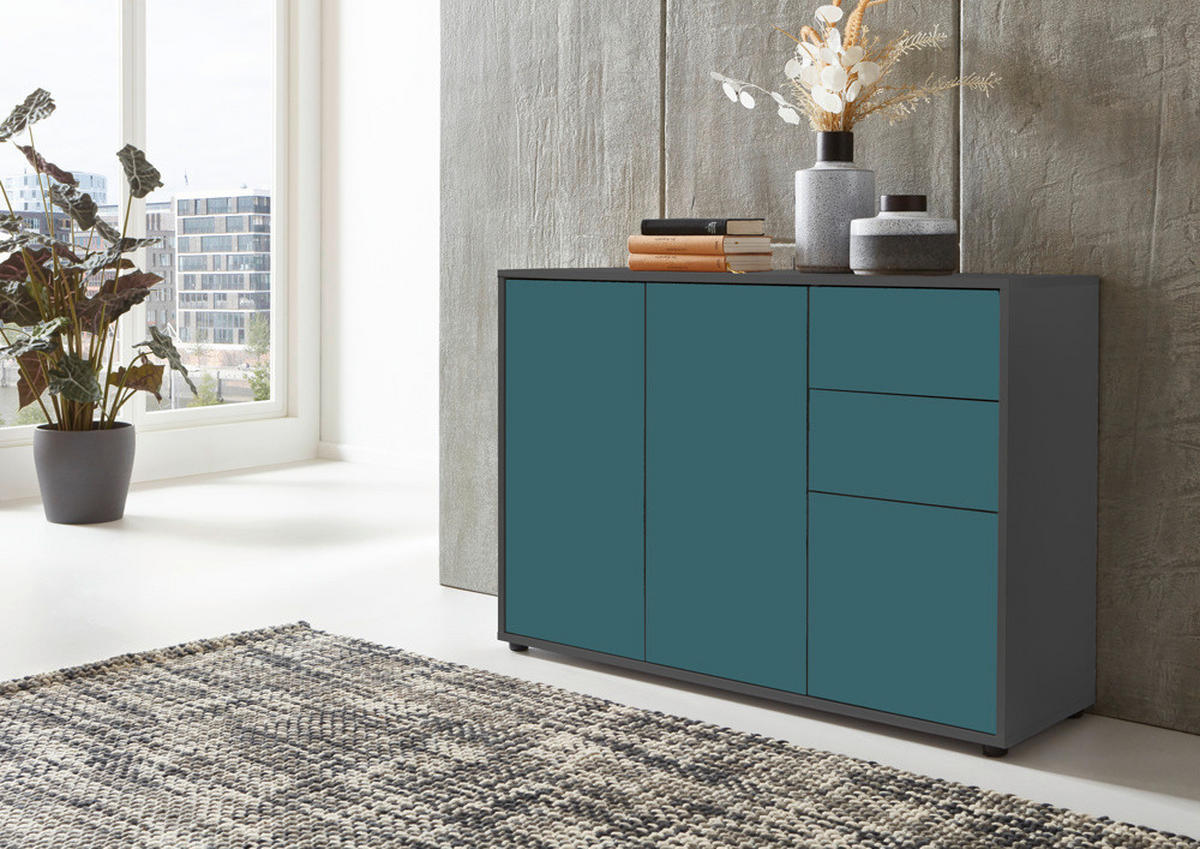 KOMMODE  in 105,5/73/33 cm  - Anthrazit/Petrol, MODERN, Holzwerkstoff (105,5/73/33cm) - MID.YOU