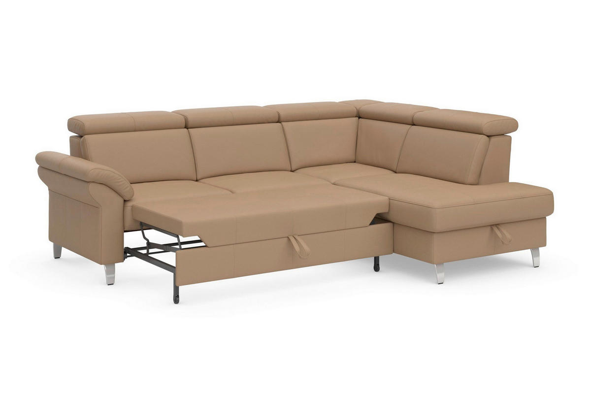 ECKSOFA  Echtleder Cappuccino  - Chromfarben/Cappuccino, Basics, Leder/Metall (245/194cm) - Sit & More